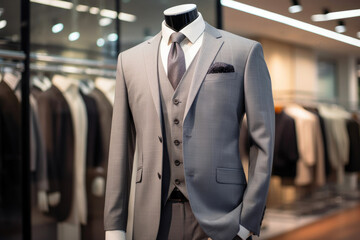 Fototapeta na wymiar Dapper Suit for Men in Clothing Shop