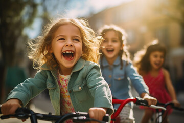 Fototapeta na wymiar Kids Pedaling Happiness in Sunlight