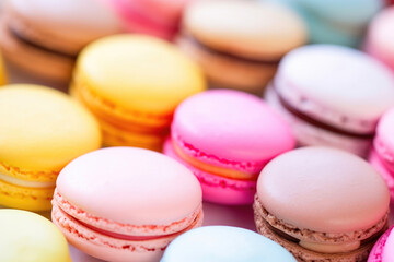 Fototapeta na wymiar Close-Up of Assorted French Macarons
