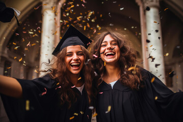 Obraz premium Duo of Happy Graduates Amid Confetti