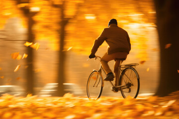 Cyclist Gliding Through Autumn's Golden Hues