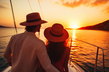 Obraz premium Sailing into Romance: Yacht Sunset View