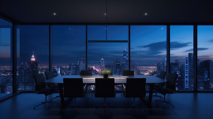 Contemporary Conference Room with Urban Skyline View