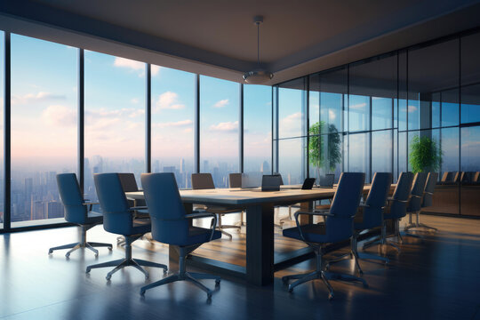 Contemporary Office Meeting Area by Large Window