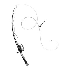 Fishing rod silhouette with fishing line, bobber and hook © john1179