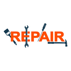 Inscription repair and repair tool. Symbol for repair and service