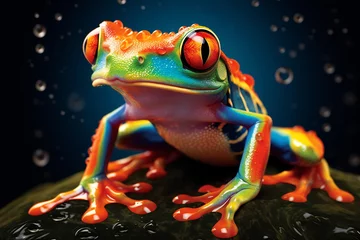 Poster Poison vivid color frog. Poisonous animal of tropical rainforest. Pet in terrarium. © Canvas Alchemy