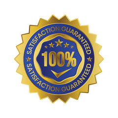 100 Percent Customer Satisfaction Guaranteed Badge, Label, Emblem, Rubber Stamp, 3D Realistic Glossy And Shiny Satisfaction Client Icon, Certified Quality Control Seal Satisfied Badge, Happy Customers