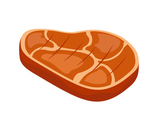 Meat product concept. Natural and organic food and eating. Ingredient for grill and brabecue. Tasty eating. Template, layout and mock up. Cartoon flat vector illustration isolated on white background