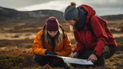 A team of young researchers working on a scientific expedition in the field