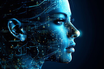 Futuristic female android. Picture made by Artificial Intelligence