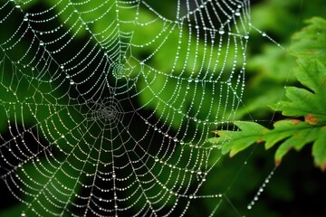 intricate patterns of a spiders web covered in morning dew