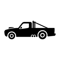 Racing sport pickup truck icon. Race, tuning. Black silhouette. Side view. Vector simple flat graphic illustration. Isolated object on a white background. Isolate.