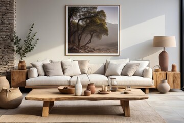 modern minimalist scandinavian living room with light natural materials