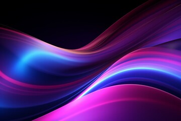 Vibrant neon lights backdrop featuring curving purple, blue, and pink forms. Rendered in 3D. Generative AI