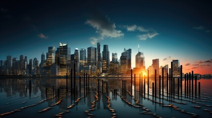 concept of economic recovery with a cityscape transitioning from darkness to dawn, symbolizing hope and resilience in the wake of the pandemic. - obrazy, fototapety, plakaty