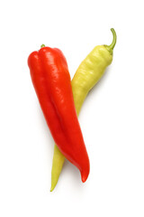 Different chili peppers on white background