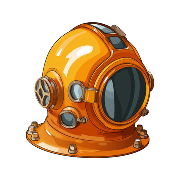 An orange diving helmet on a white background