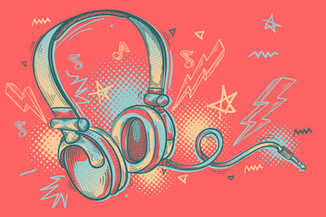 Music design - colorful drawn musical headphones