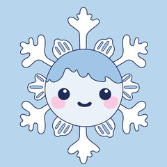 Snowflake in color on a blue background. Vector illustration