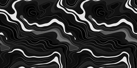 Fototapeta premium Black and white topographic map with a repeating seamless pattern. Abstract background with waves.