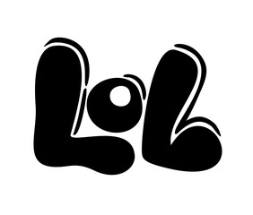 Lol. Hand drawn black lettering. Online chat sticker. Vector isolated on white background. Exclamation. Doodle illustration.