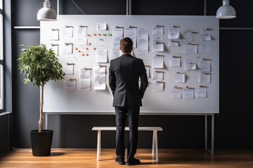 Creative people, thinking and meeting for schedule planning, brainstorming or team strategy at the office. Agenda or marketing strategy for startup at workplace. Employee with plan.