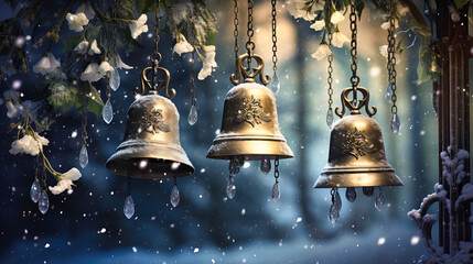 Snowflakes dancing around the silent bells of a garden chime,