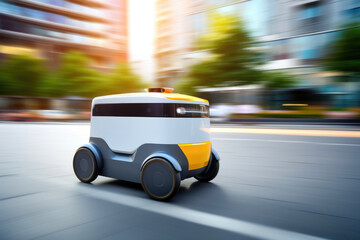 Futuristic Robot Delivering Parcels at High Speed