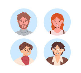 Set of users avatars concept. Men and women from different cultures. Generations and genders for social media. Society and unity. Cartoon flat vector collection isolated on white background