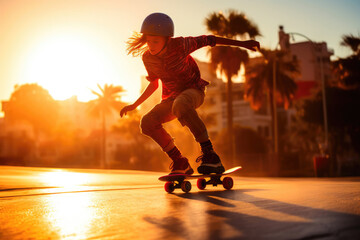 Skateboarding Teenager Embracing the Sunlight