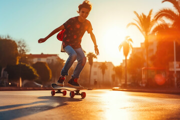 Sunlit Skateboarder's Joyful Ride