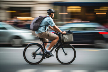 Swift Urban Delivery: Cyclist Navigating City Traffic