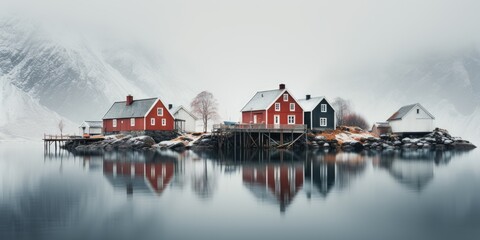 Gorgeous scandinavian style houses, Image for postcard or poster. Generative AI - obrazy, fototapety, plakaty
