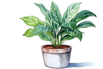 Watercolor house plant potted clip art. Indoor house plant isolated on white background - obrazy, fototapety, plakaty