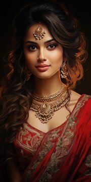 beautiful young Indian woman in traditional dress. Generative AI