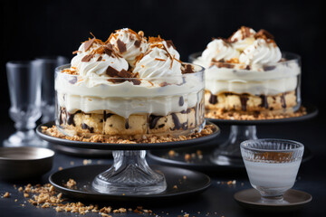 A decadent vegan ice cream sundae adorned with toppings like vegan whipped cream, chocolate sauce, and crushed nuts, tempting dessert enthusiasts with its creamy and dairy-free goodness | ACTORS: Vega