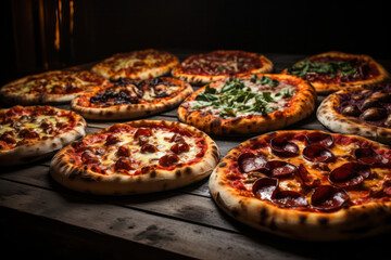 A variety of vegan pizzas with crispy crusts, flavorful tomato sauce, and a generous amount of plant-based cheese and toppings, showcasing the diversity and taste of vegan pizza options | ACTORS: Vega