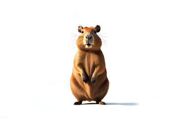 3D animation character style capybara standing portrait on an isolated empty white background - Generative AI