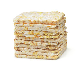 Stack of square puffed wholegrain rice crispbread