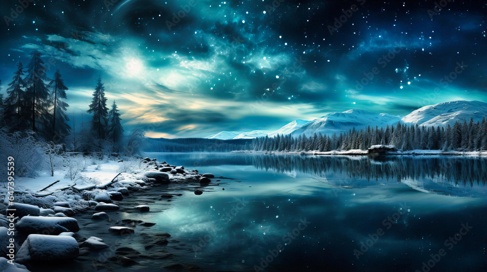 Wall mural frozen lakes under a midnight moon,