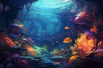 Fototapeta na wymiar Captivating underwater art with vibrant seascape and marine creatures. Generative AI