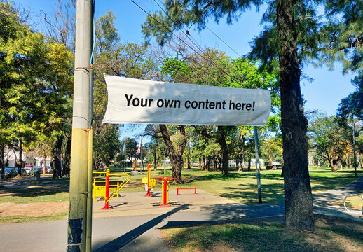 Hanging Swing Sign on the Street Park Mockup