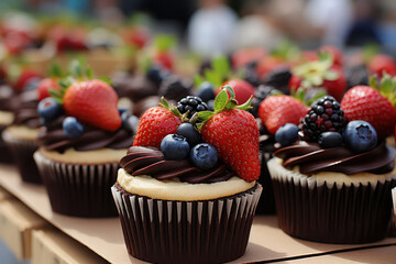 Cupcakes with hidden surprises inside, such as gooey chocolate centers, fruit fillings, or creamy surprises, delighting those who bite into them | ACTORS: Surprise Cupcakes | LOCATION TYPE: Dessert Ba