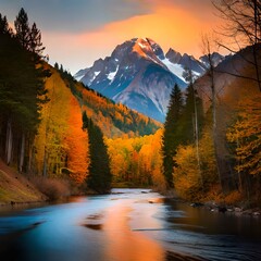 "Herbstliche Pracht in Ultra HD: Ein hyper-realistischer Sonnenuntergang über einem glitzernden See, umgeben von leuchtendem Laub, eindrucksvollen Farben und natürlicher Schönheit."