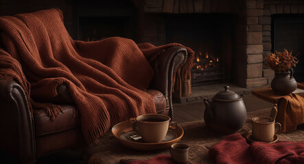 a perfect still life image capturing the essence of a cozy autumn afternoon - AI Generative