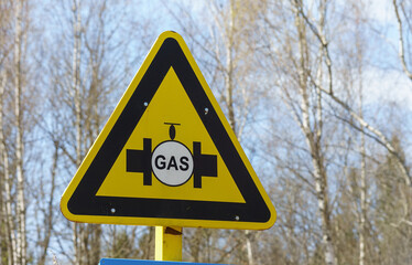Gas piping location marker. Gas underground. Gas pipes in the ground.