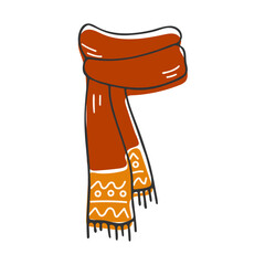 Hand drawn scarf isolated on white. Doodle element of clothing. Warm winter clothes. Simple trendy illustration for design