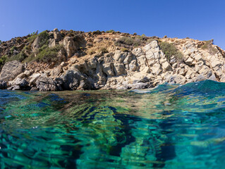 Nature landscape. A view of the unspoilt coast of the Aegean Sea. 