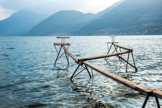 A structure for fishermen in lake Como, Italy